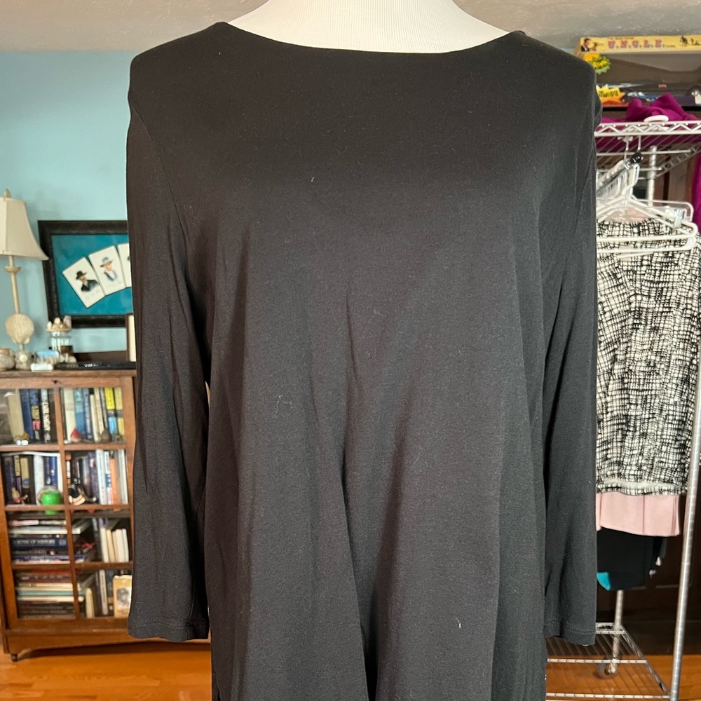 J Jill top sz large two layer black stripes 3/4 sleeve cotton rayon